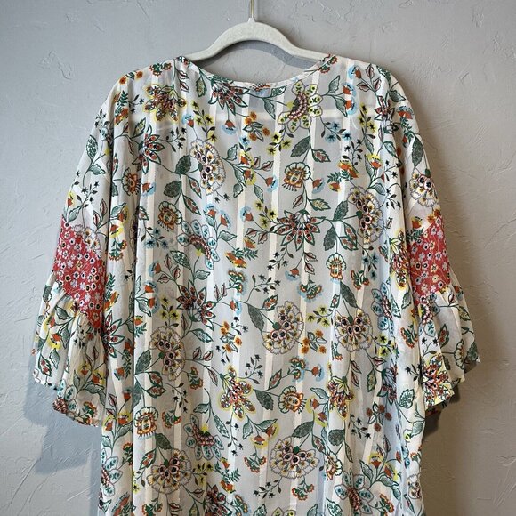 Women's S Cream Floral Open Front Boho Long Kimono Resort swim Coverup Gigio Ruf - Picture 11 of 13